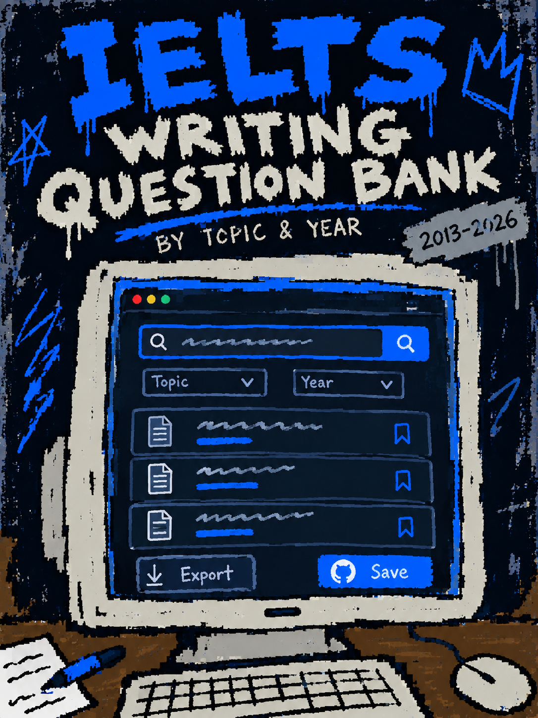 Project cover illustration for IELTS Writing Question Bank.